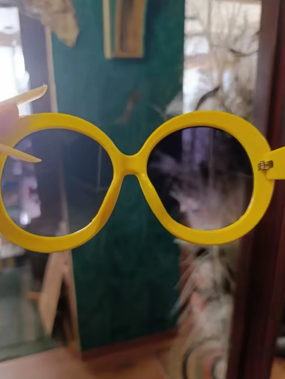 Unisex Oversized Black/Yellow Round Sunglasses with Purple Gradient Lenses